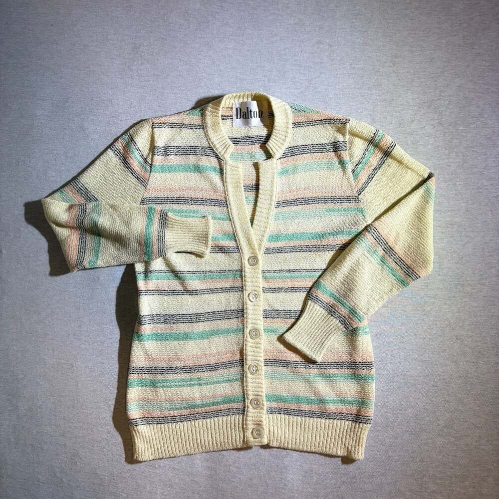 Vintage Dalton Pastel Striped Button-Front Knit Cardigan